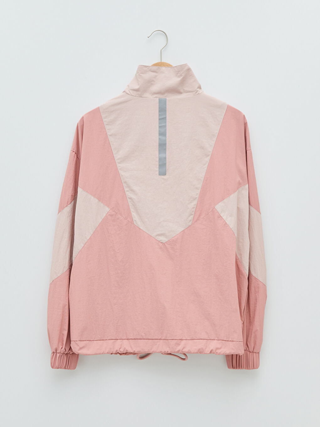 Pembe Dik Yaka Uzun Kollu Fermuar Kapamalı Kadın Yağmurluk-9