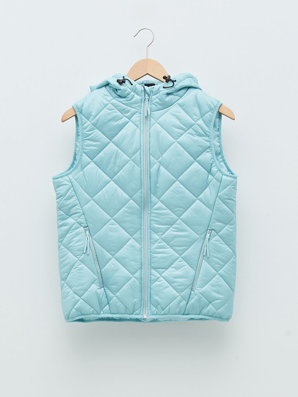 Mavi Kapüşonlu Kapitone Desenli Kadın Yelek-5