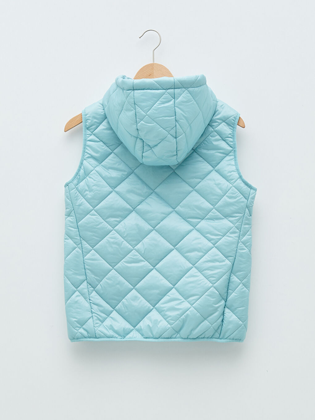 Mavi Kapüşonlu Kapitone Desenli Kadın Yelek-6