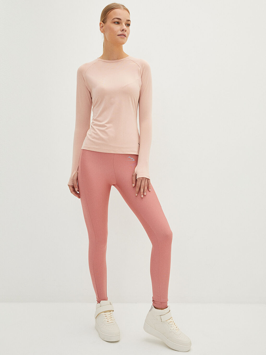 Pembe Bisiklet Yaka Baskılı Uzun Kollu Kadın Outdoor Tişört-3