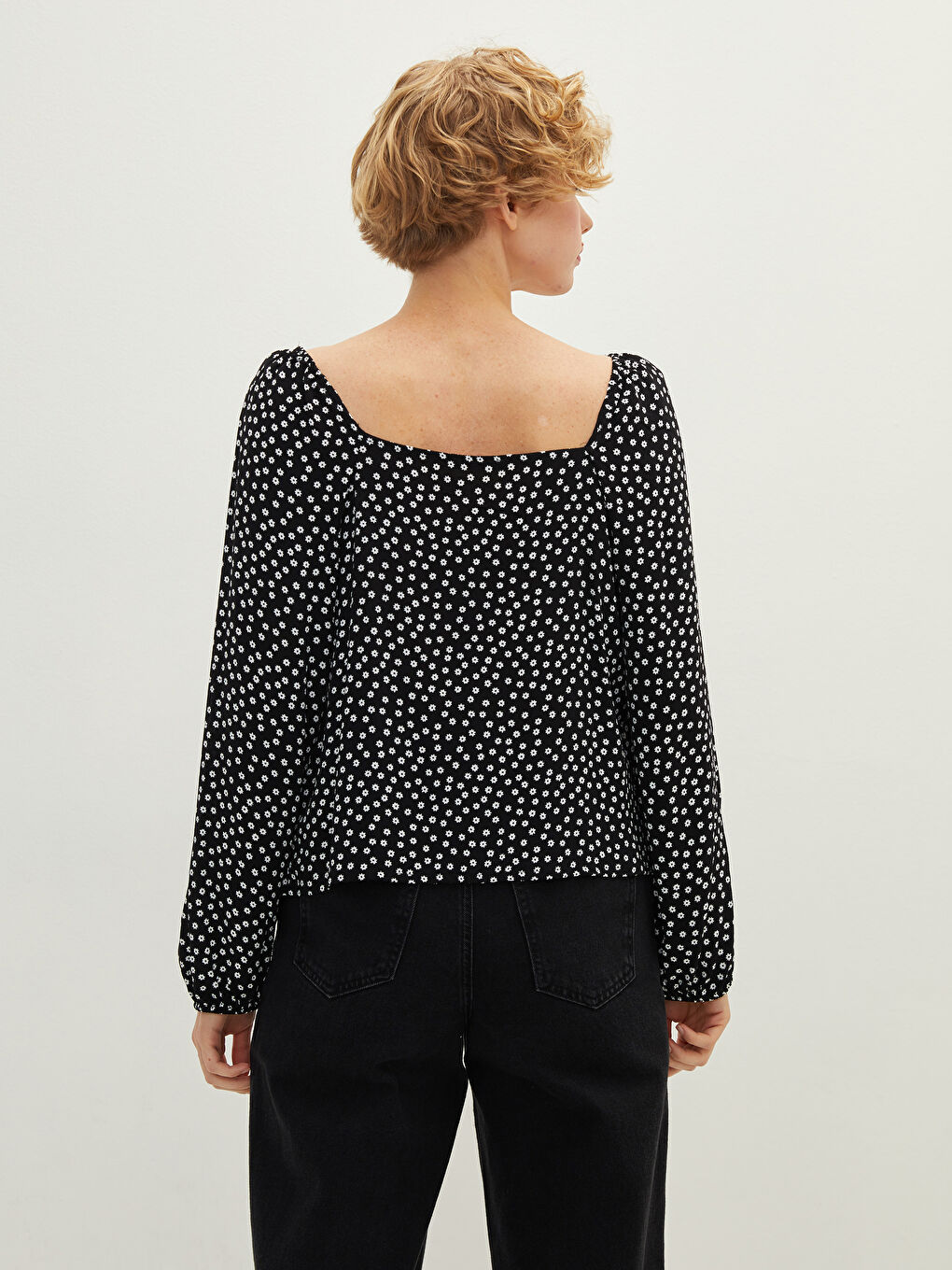 LCW Vision V-Ausschnitt Gemusterte Langarm Bluse aus Lederimitat für Damen -W1G793Z8-LQJ