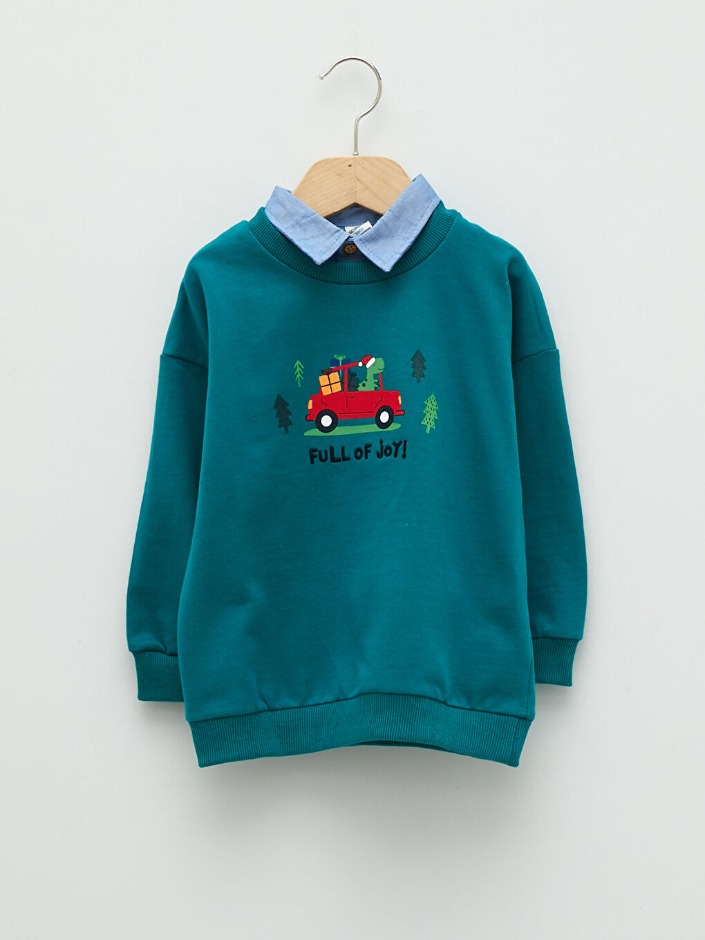 LCW baby Koyu Suyeşili Gömlek Yaka Baskılı Uzun Kollu Erkek Bebek Sweatshirt - 2