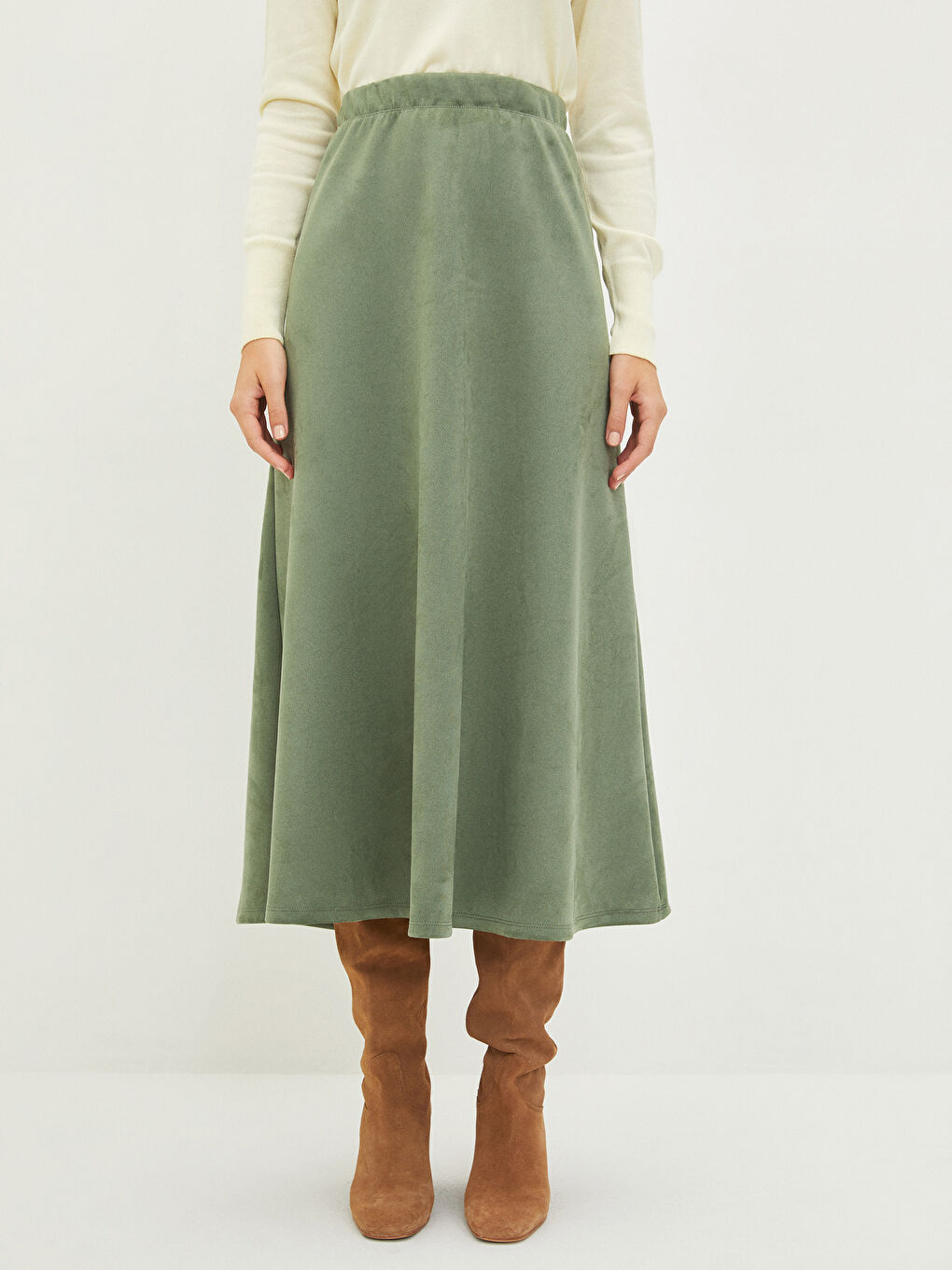LCWAIKIKI Classic Table Tire Flat A Cut Suede Fabric Women Skirt -W1G888Z8-HBV