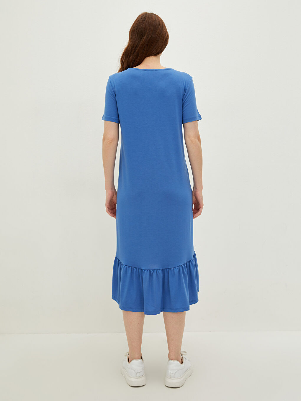 Mavi Bisiklet Yaka Baskılı Kısa Kollu Kadın Elbise-5
