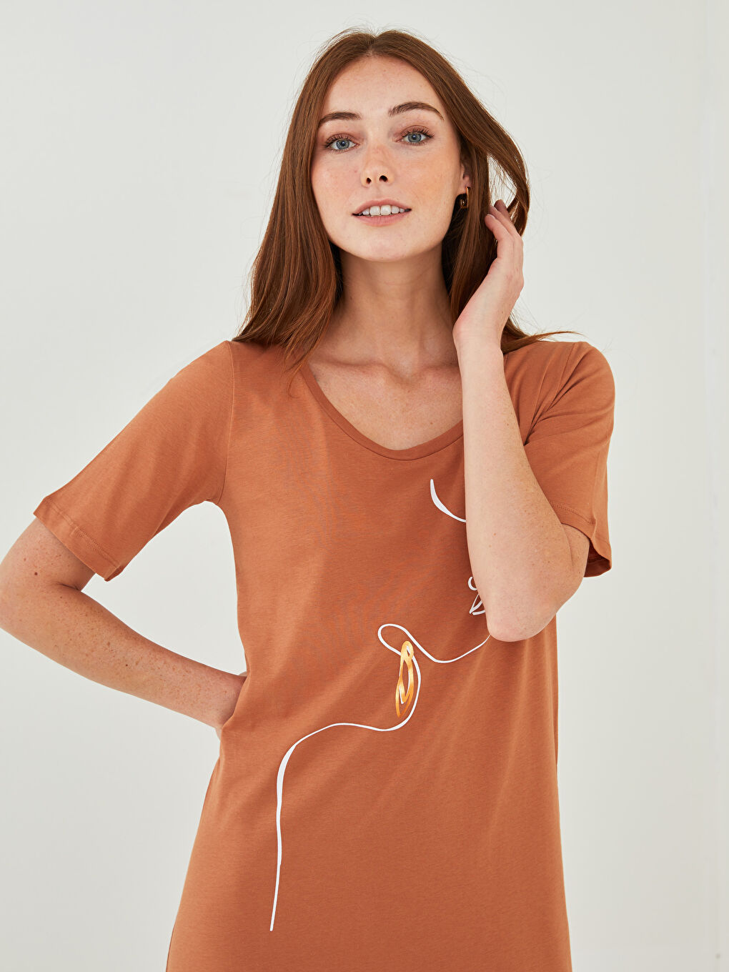 Crew Neck Printed Short Sleeve Cotton Women's Dress-3