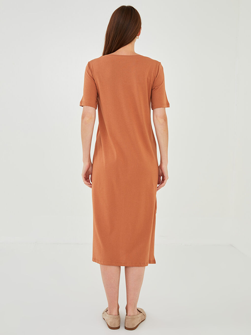 Crew Neck Printed Short Sleeve Cotton Women's Dress-4