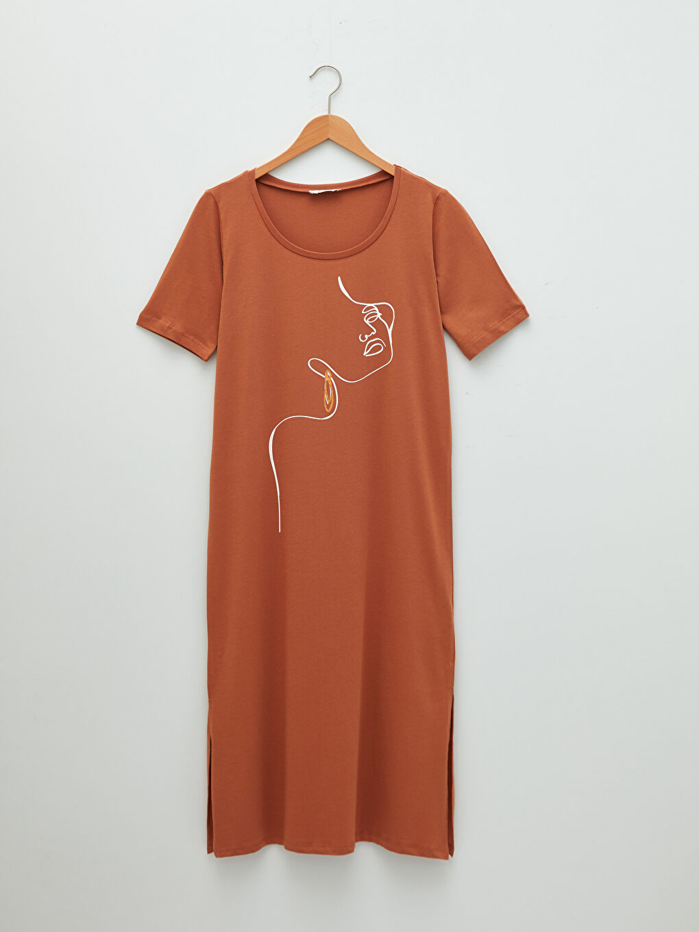 Crew Neck Printed Short Sleeve Cotton Women's Dress-5