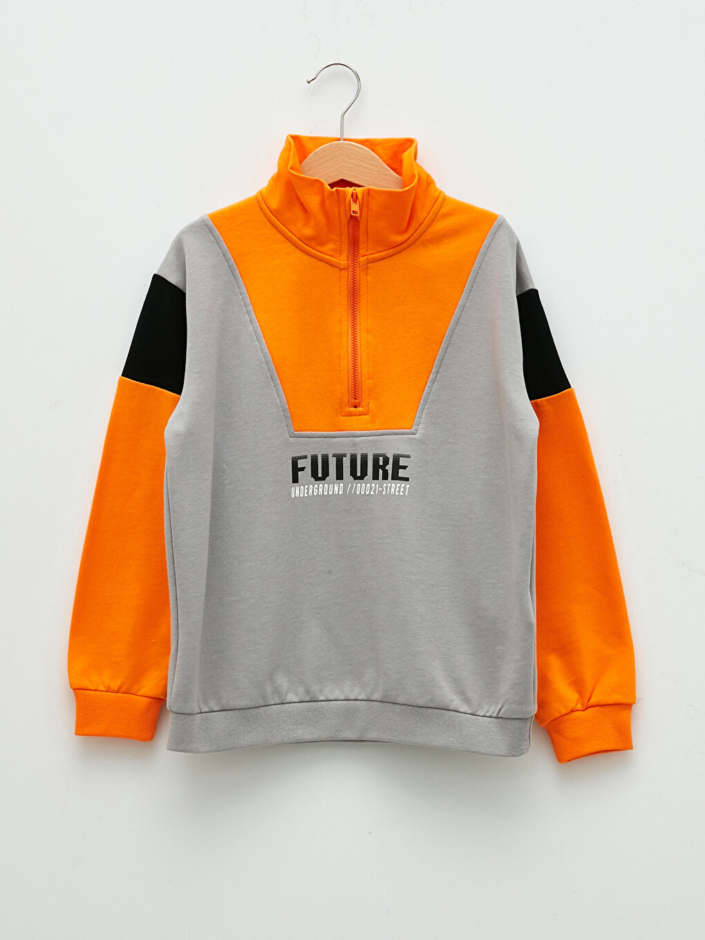 Stand Up Collar Color Block Long Sleeve Boys Sweatshirt