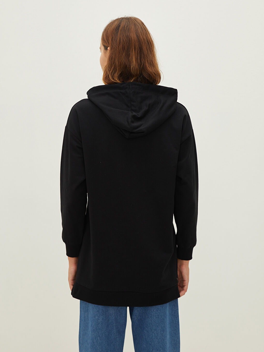 تونيك سويتشيرت كم طويل مستقيم بكابوش للسيدات-9