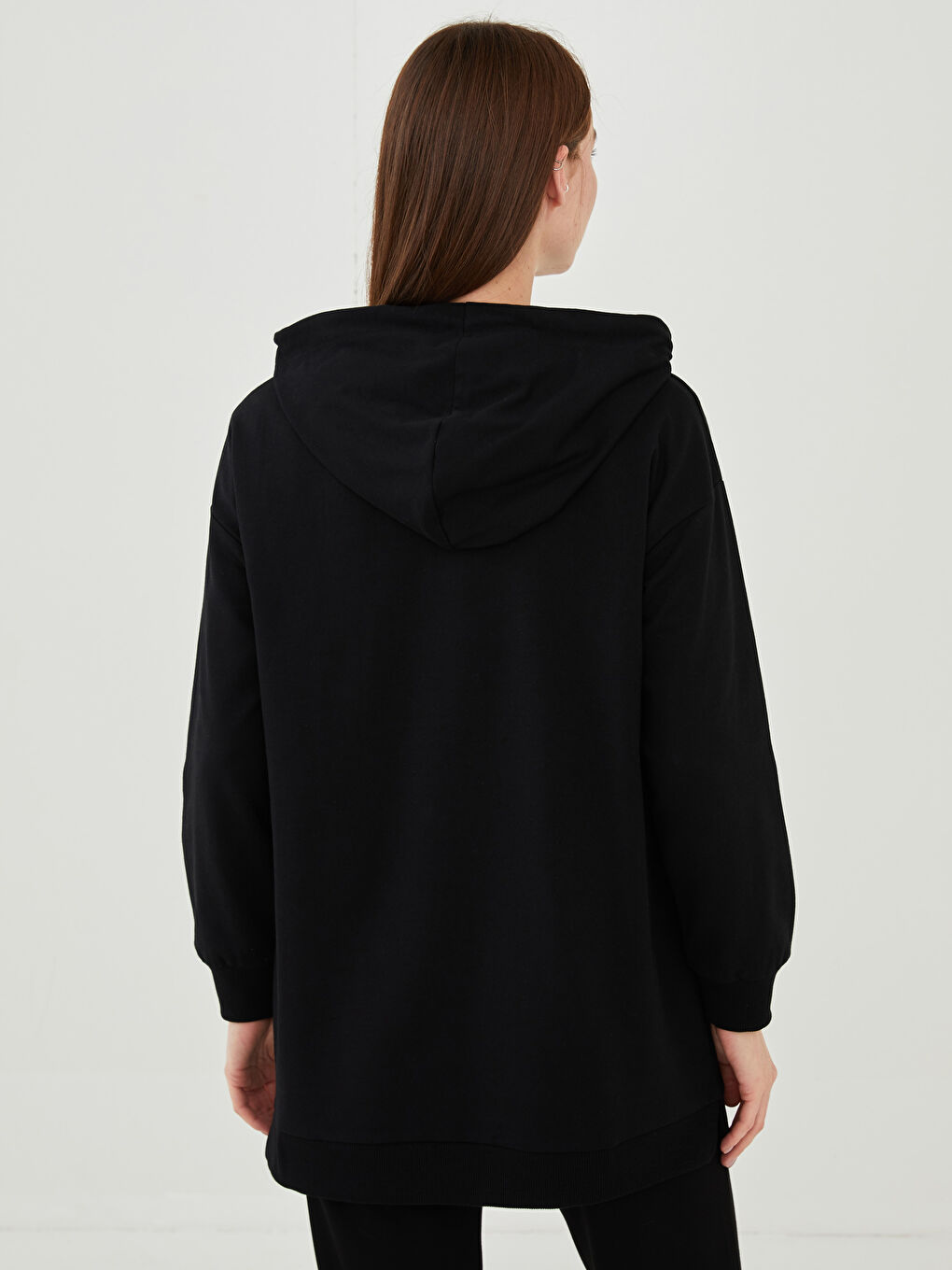 تونيك سويتشيرت كم طويل مستقيم بكابوش للسيدات-8