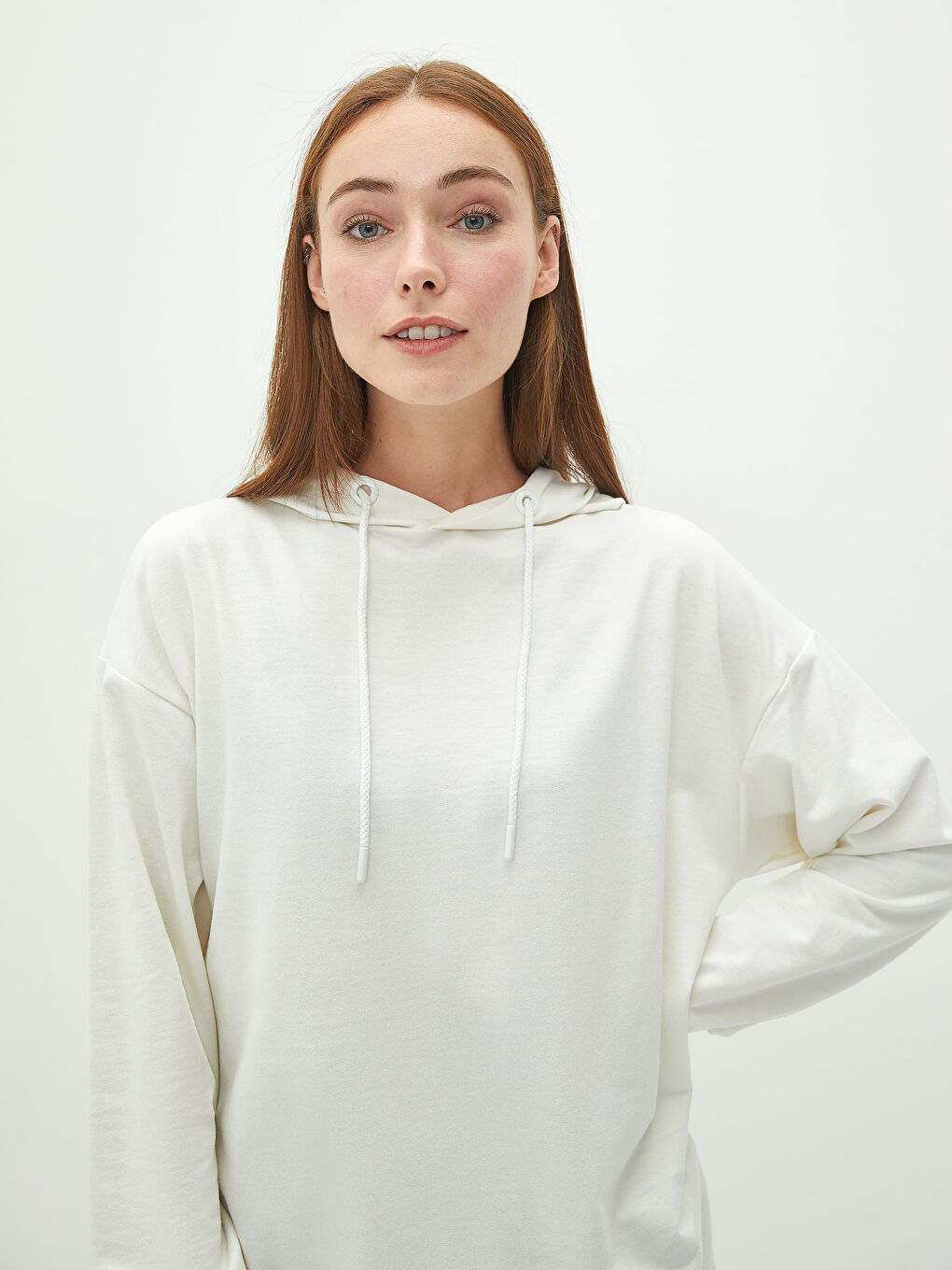 تونيك سويتشيرت كم طويل مستقيم بكابوش للسيدات-3