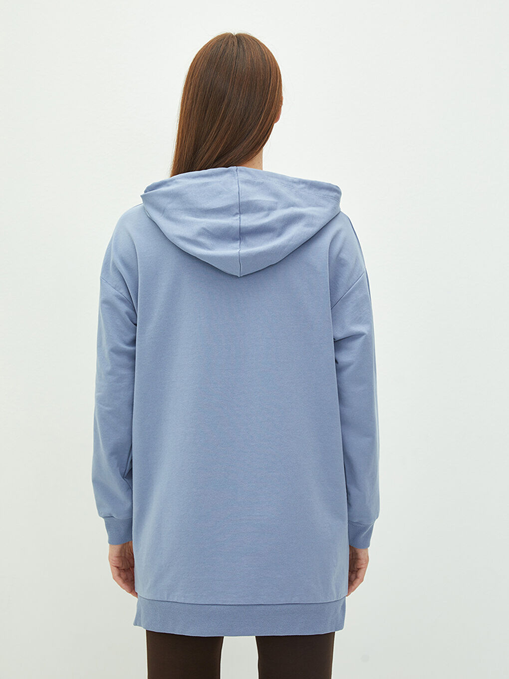 تونيك سويتشيرت كم طويل مستقيم بكابوش للسيدات-5