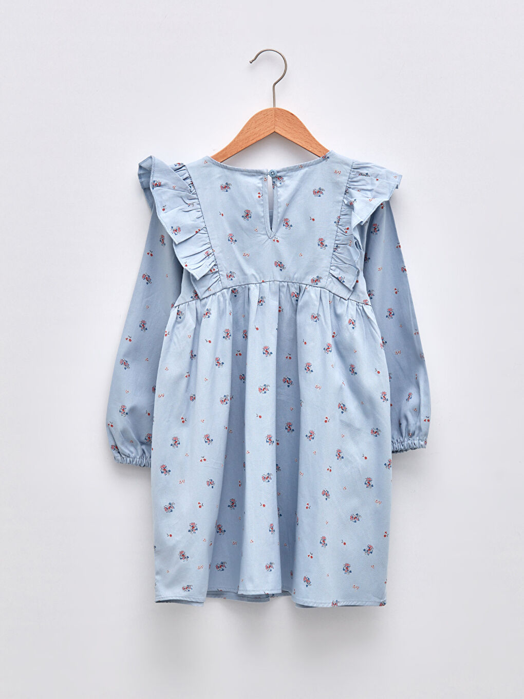 Square Neck Printed Long Sleeve Gabardine Girls Dress-1