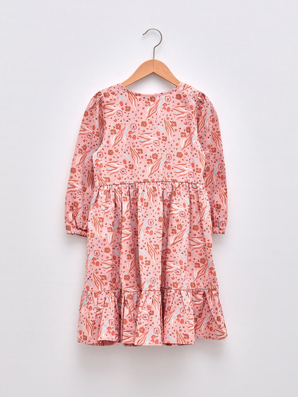 Crew Neck Printed Long Sleeve Gabardine Girls Dress-1