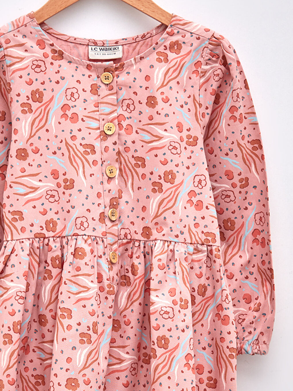 Crew Neck Printed Long Sleeve Gabardine Girls Dress-2