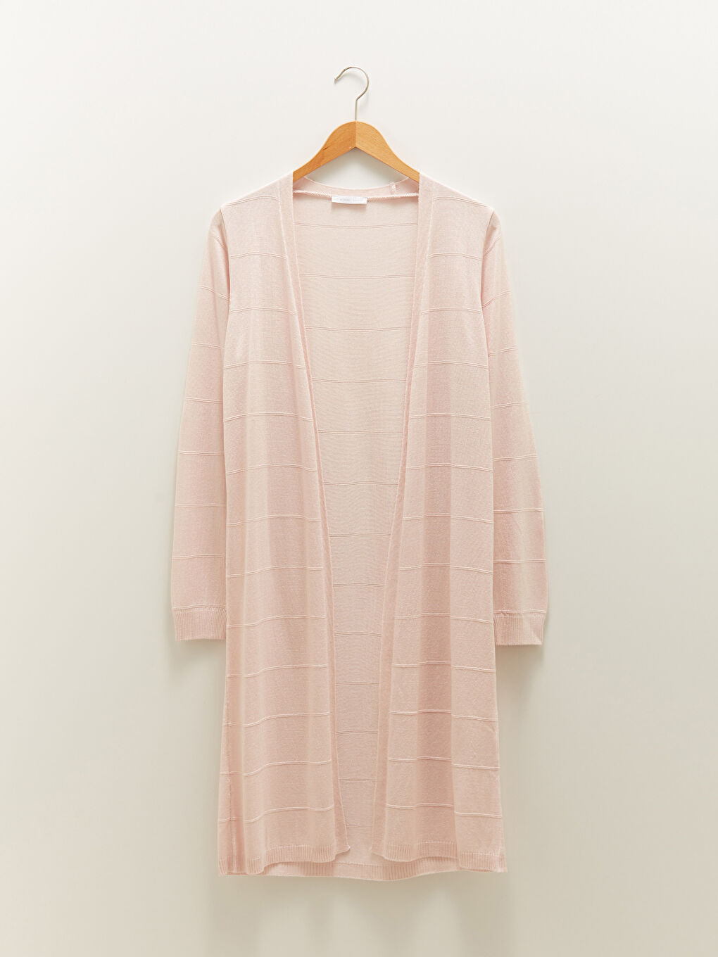 Pembe Şal Yaka Çizgili Uzun Kollu Kadın Triko Hırka-5