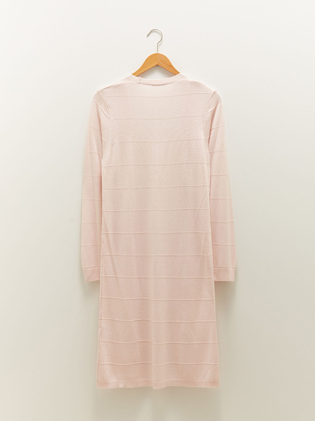 Pembe Şal Yaka Çizgili Uzun Kollu Kadın Triko Hırka-6