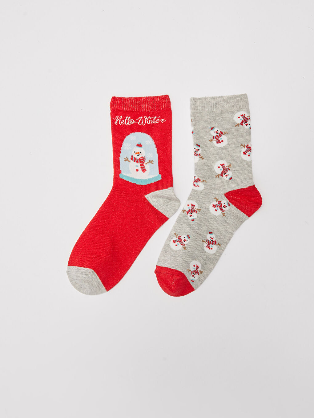 Kırmızı Yılbaşı Temalı Kız Çocuk Soket Çorap 2'li-1