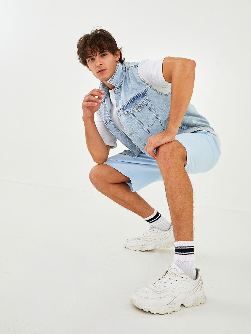 Mavi Slim Fit Beli Bağlama Detaylı Erkek Şort-2