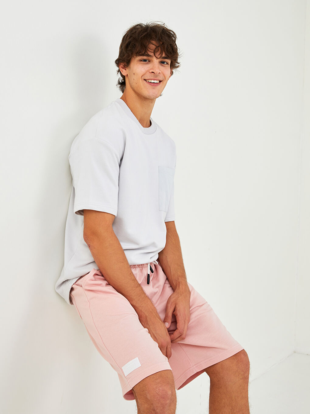 Pembe Slim Fit Beli Bağlama Detaylı Erkek Şort-3