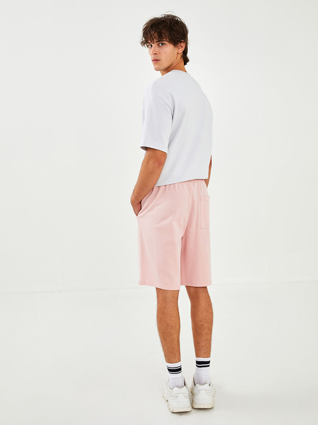 Pembe Slim Fit Beli Bağlama Detaylı Erkek Şort-4