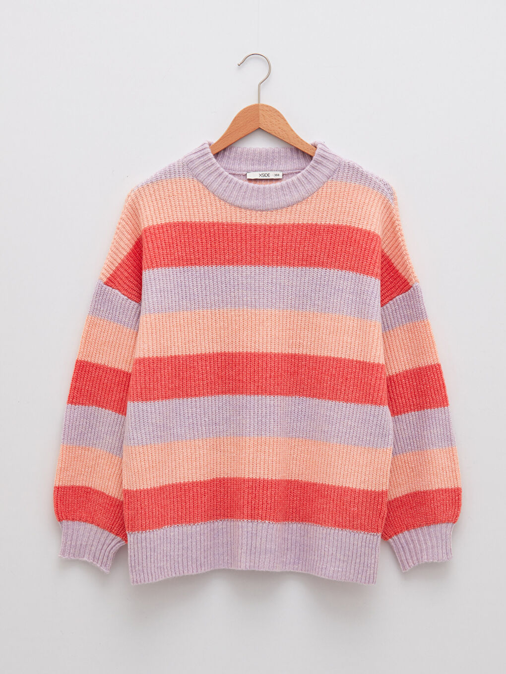 Lila Bisiklet Yaka Renk Bloklu Uzun Kollu Kadın Triko Kazak-5