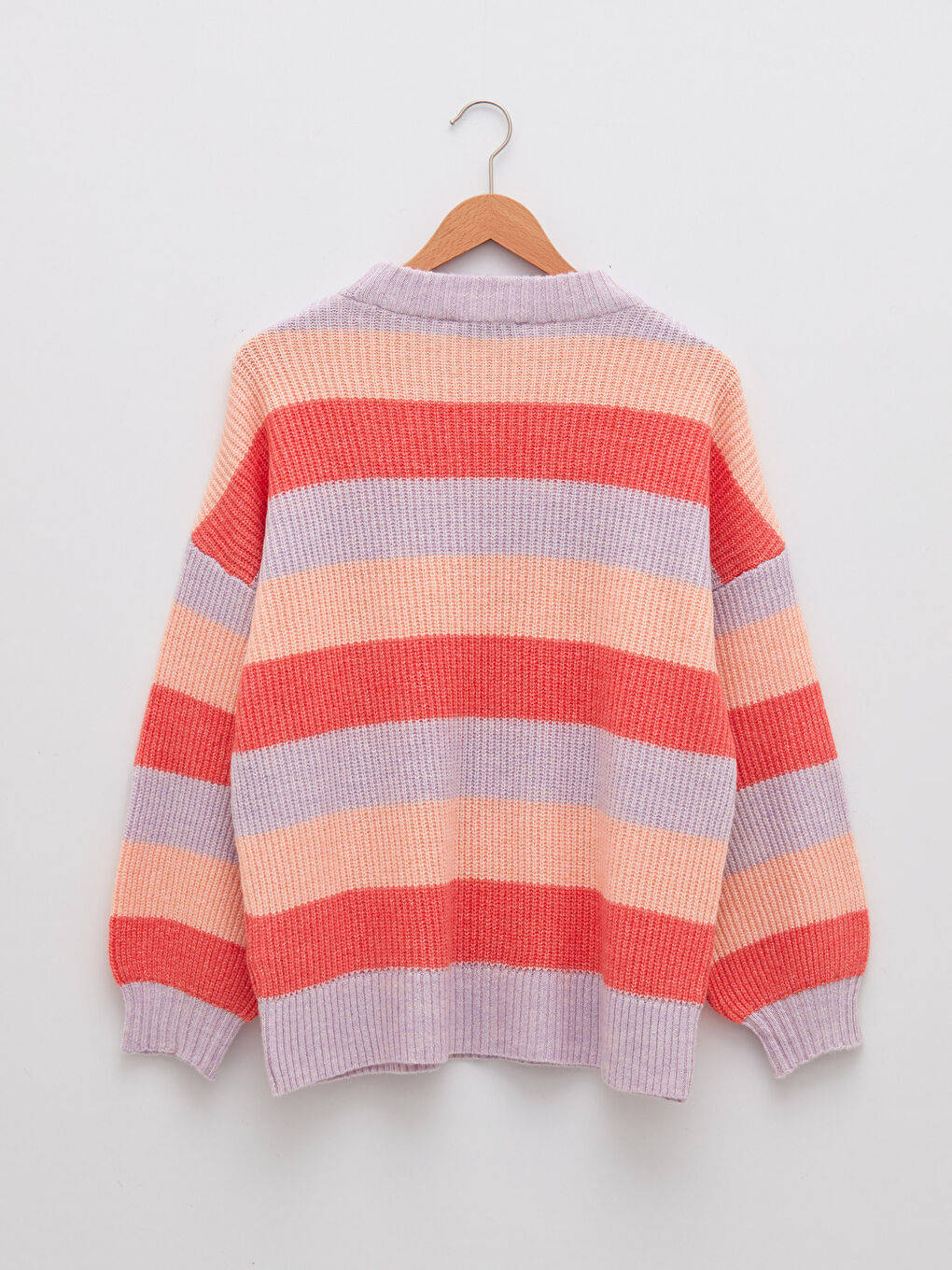 Lila Bisiklet Yaka Renk Bloklu Uzun Kollu Kadın Triko Kazak-6