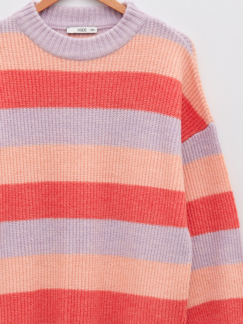 Lila Bisiklet Yaka Renk Bloklu Uzun Kollu Kadın Triko Kazak-7