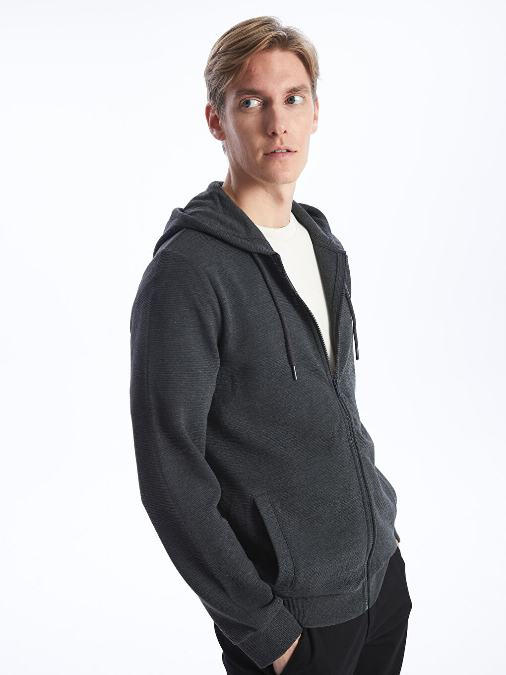 Dukserica sa kapuljačom, dugi rukav, muška, sa rajsferšlusom