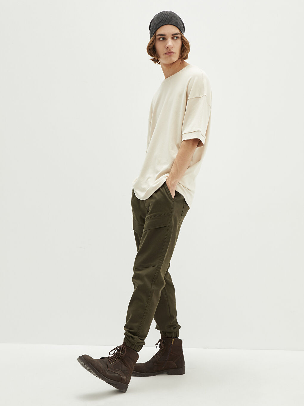 Haki Standart Kalıp Erkek Jogger Pantolon-2