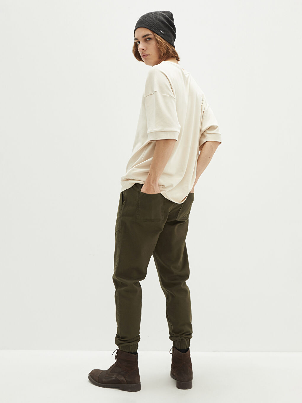 Haki Standart Kalıp Erkek Jogger Pantolon-3