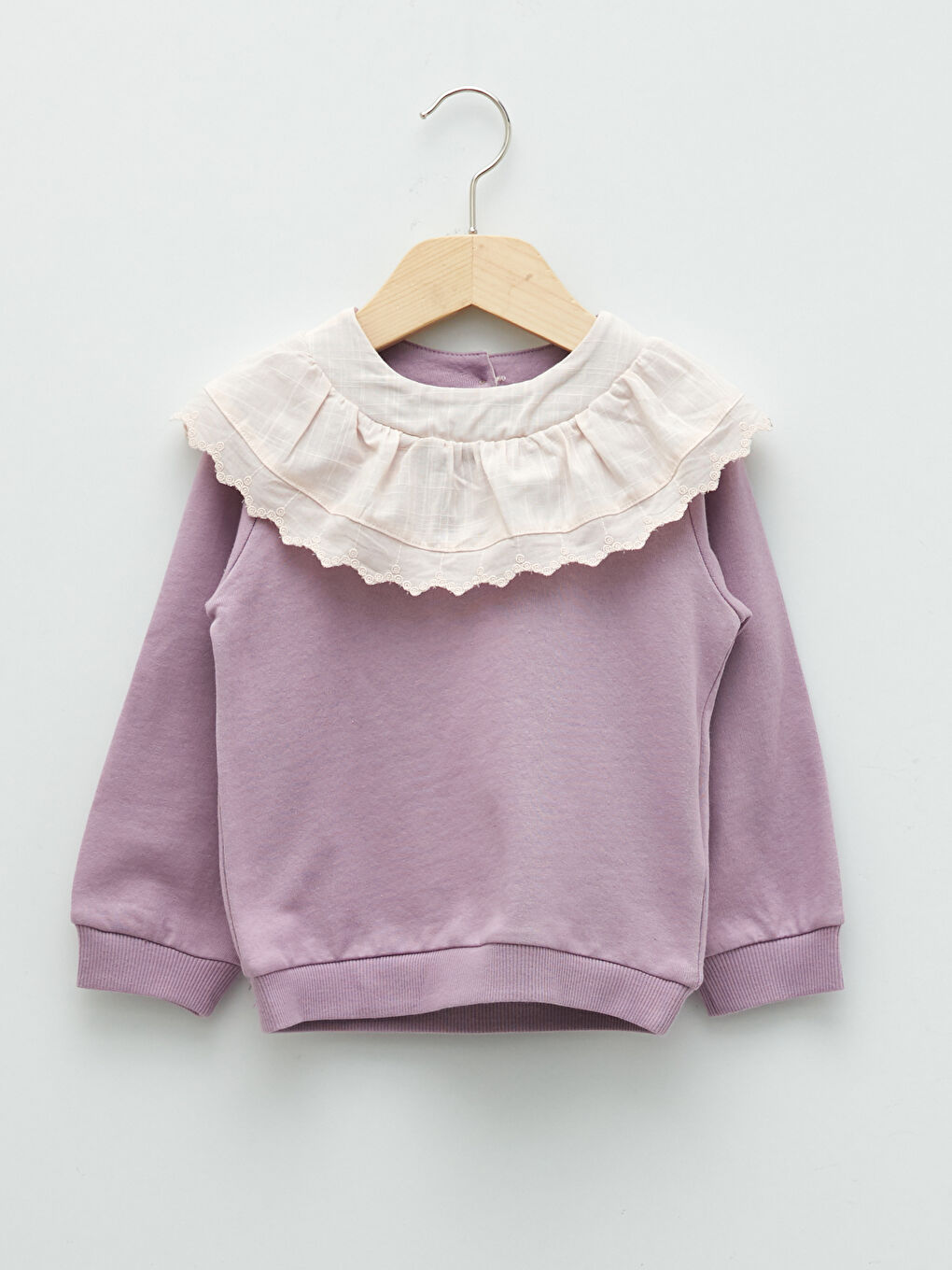 Lila Bebe Yaka Uzun Kollu Pamuklu Kız Bebek Sweatshirt