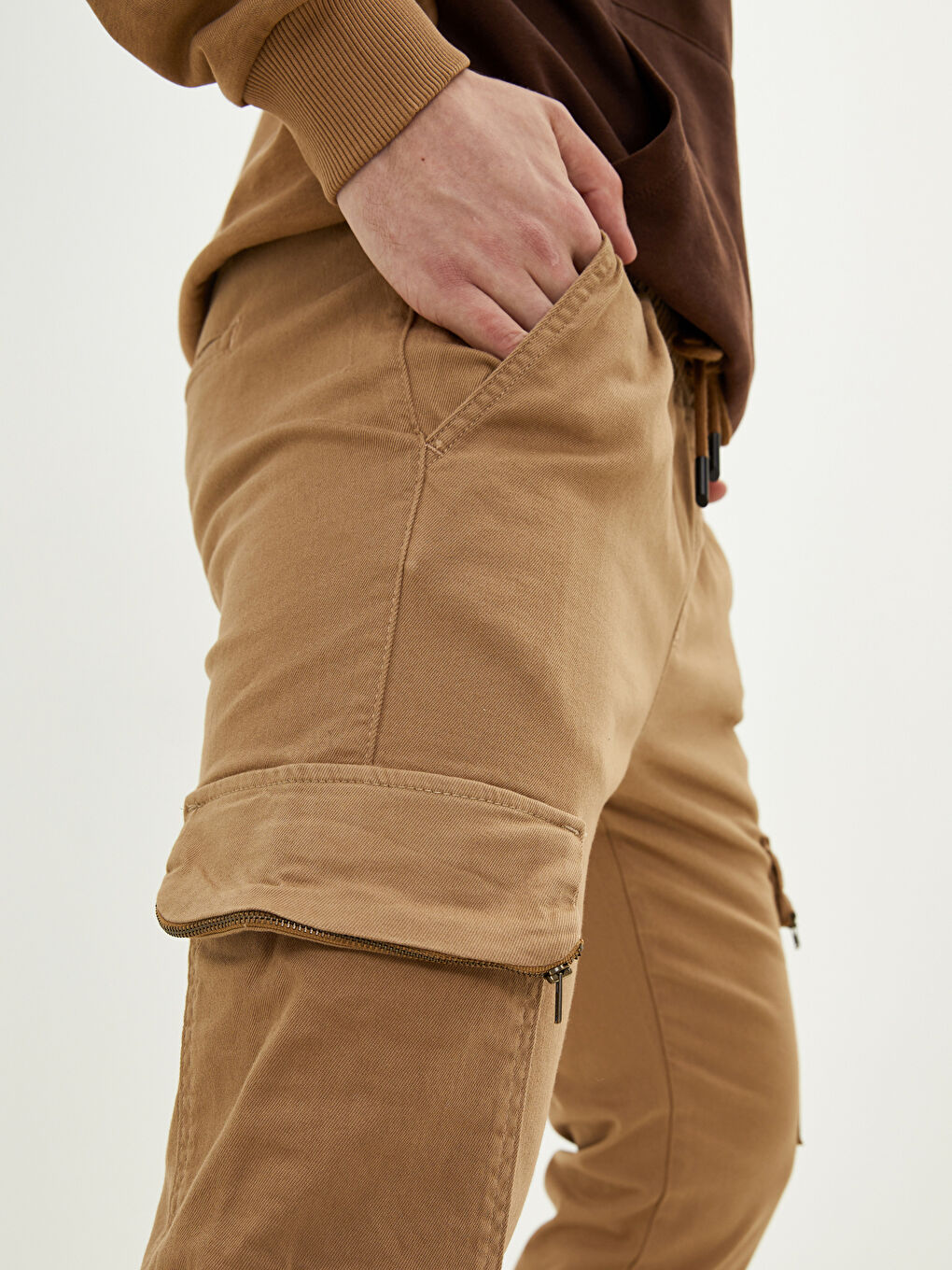 Bej Slim Fit Erkek Kargo Pantolon-2