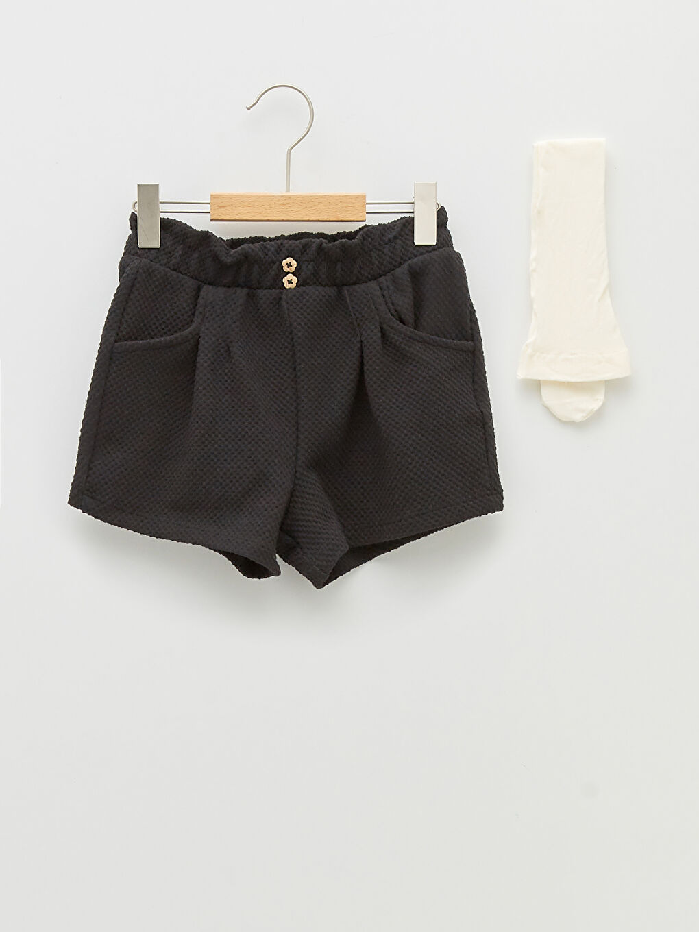 Siyah Beli Lastikli Kız Bebek Şort ve Külotlu Çorap 2'li Takım