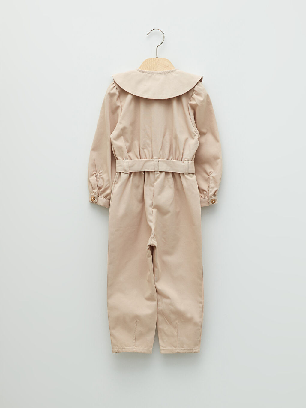 Bej Bisiklet Yaka Uzun Kollu Nakış Detaylı Poplin Kız Bebek Salopet-4