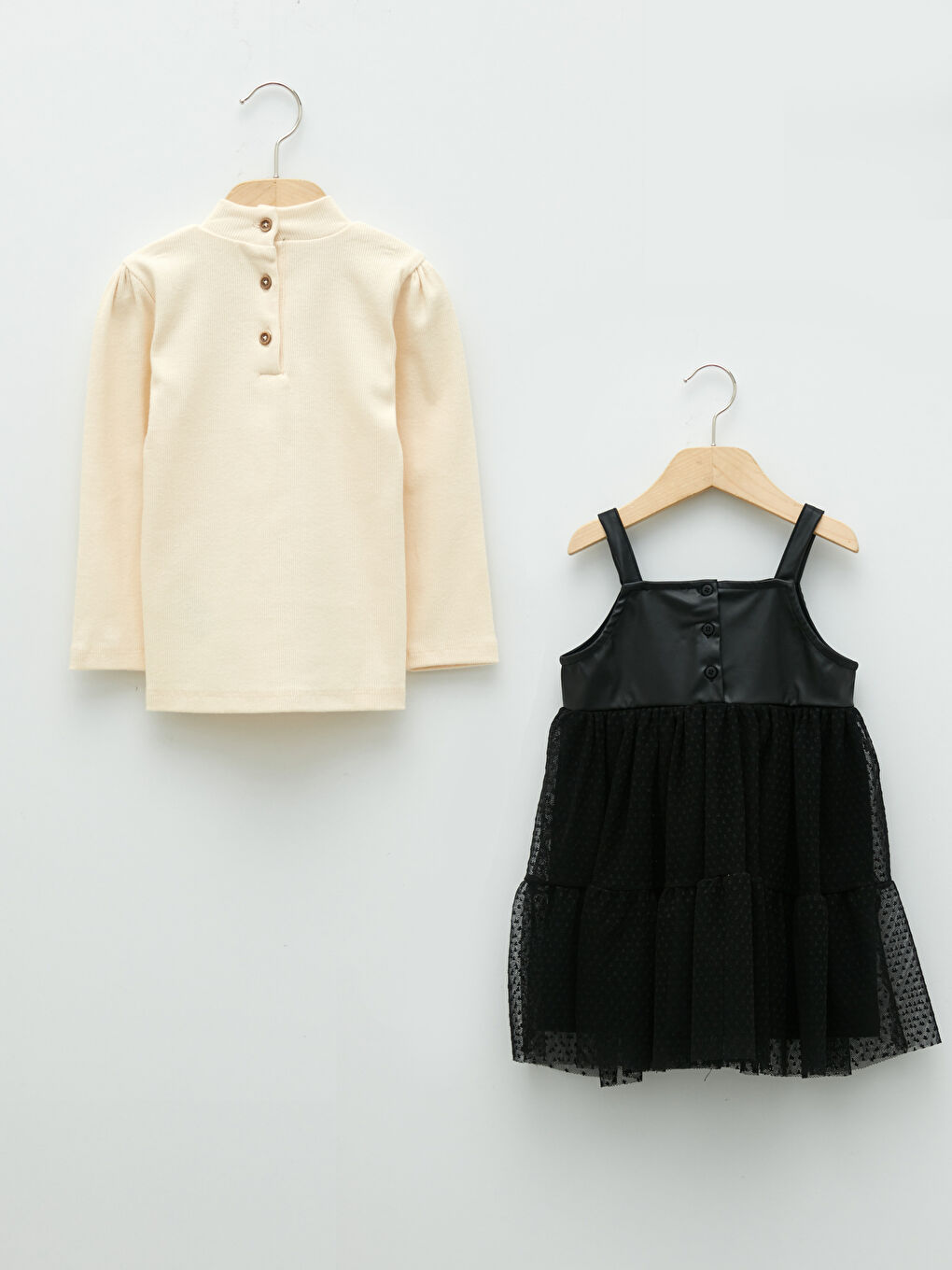 Set 2 Piese Tricou cu Guler Înalt și Mânecă Lungă și Rochie pentru Bebelușe-1