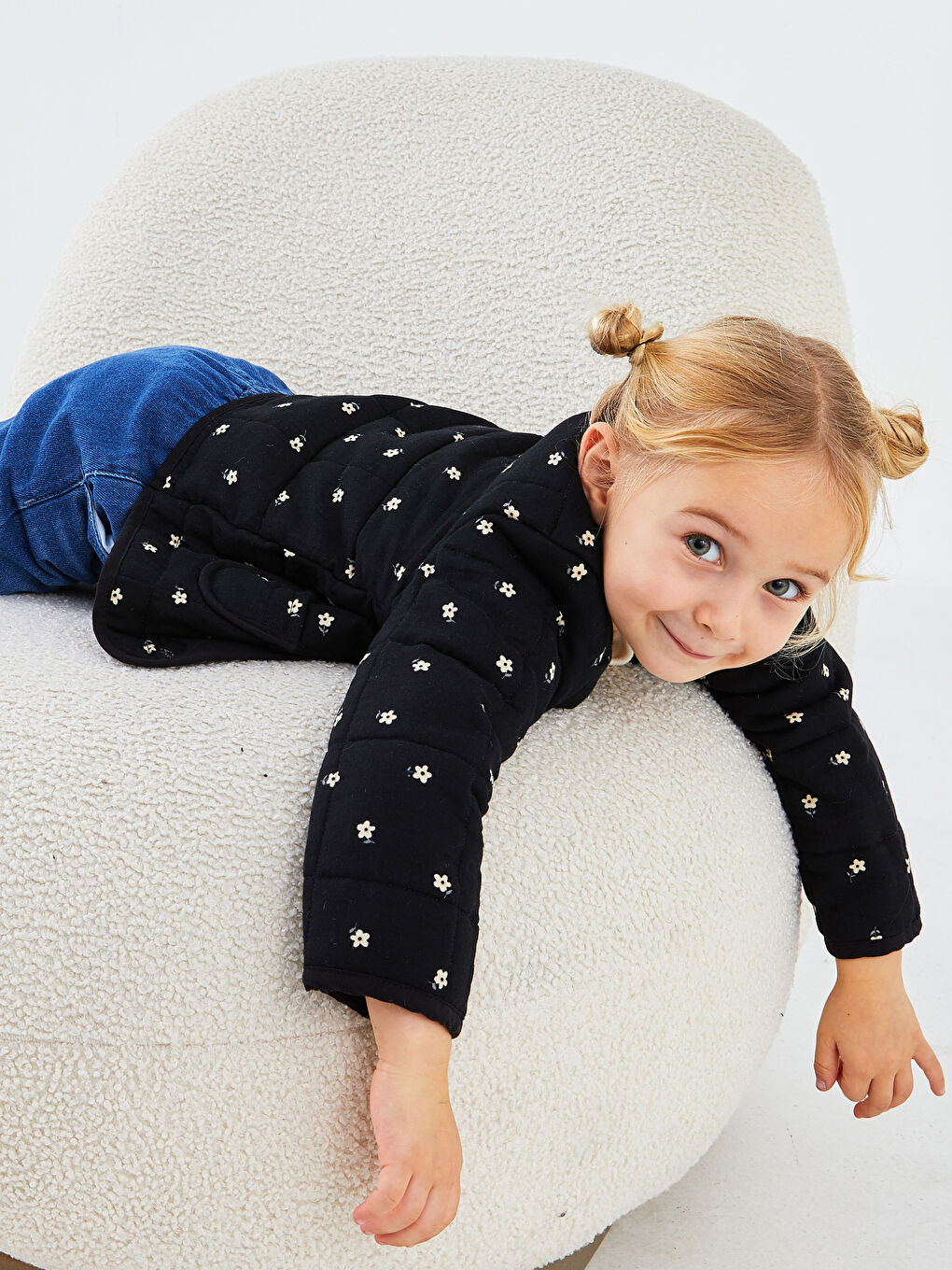 Antrasit Bisiklet Yaka Uzun Kollu Baskılı Kız Bebek Ceket-2