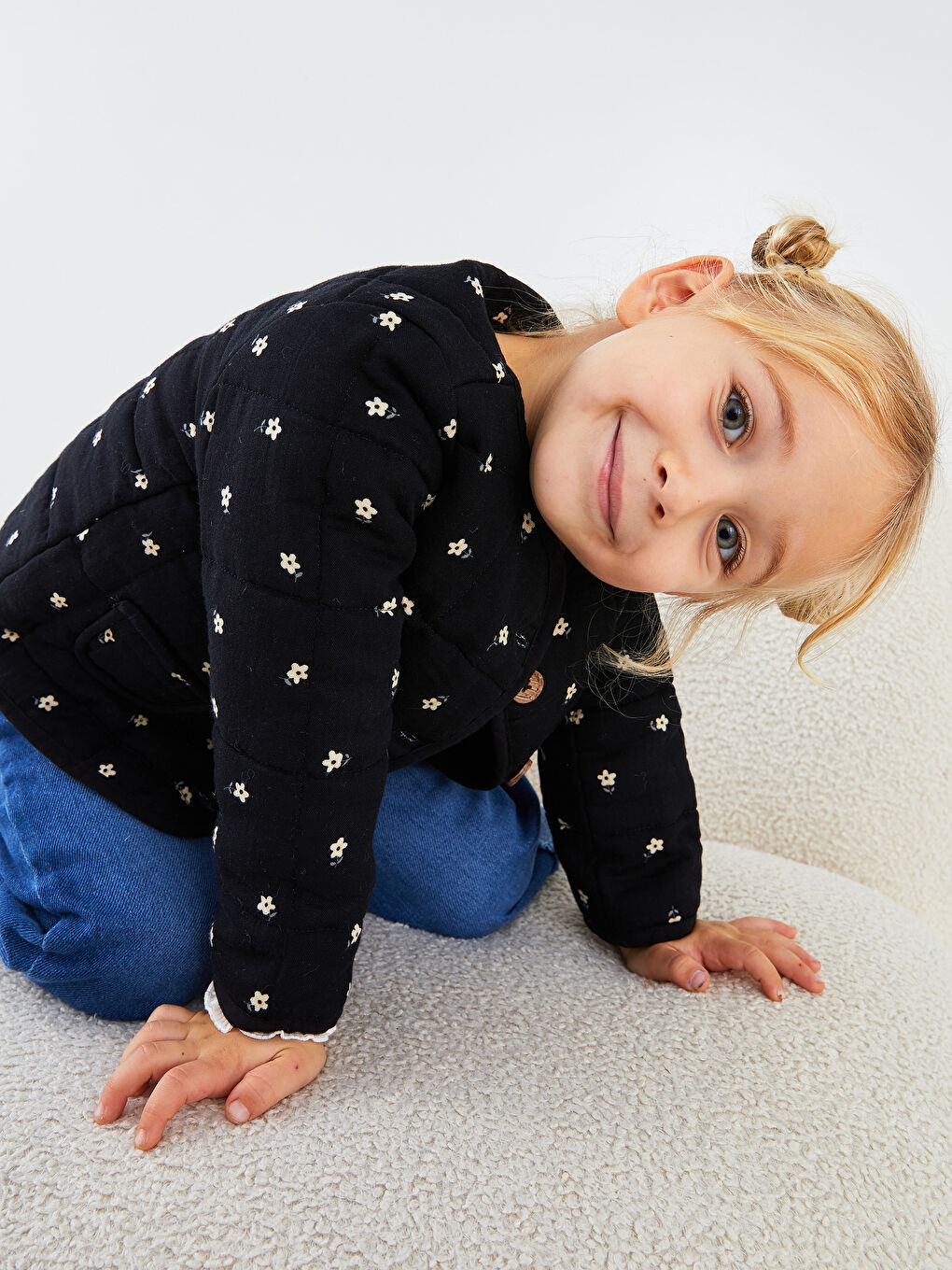 Antrasit Bisiklet Yaka Uzun Kollu Baskılı Kız Bebek Ceket-3