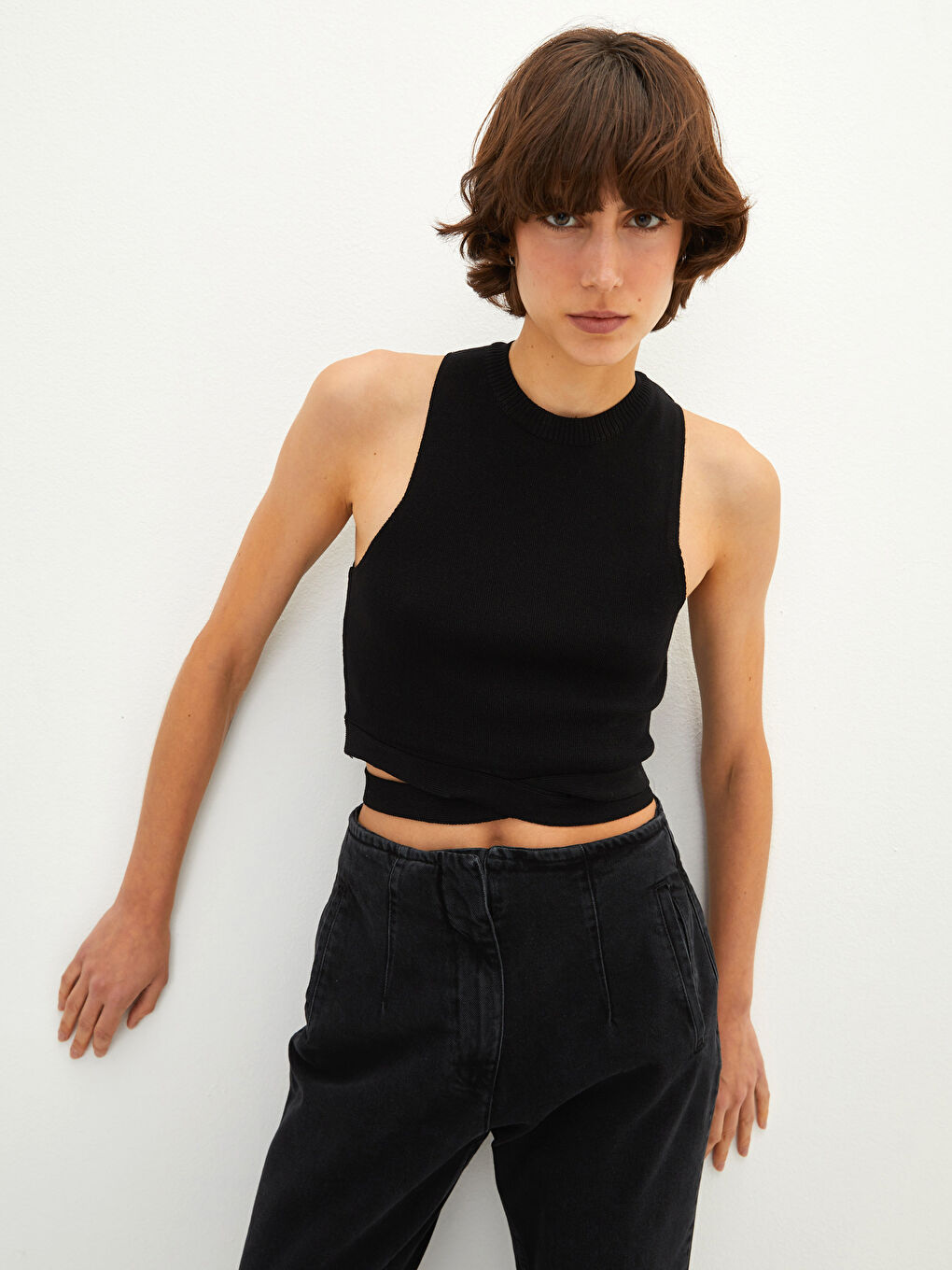 Women's Crew Neck Regular Sleeveless Tricot Sweater -W1GC00Z8-CVL