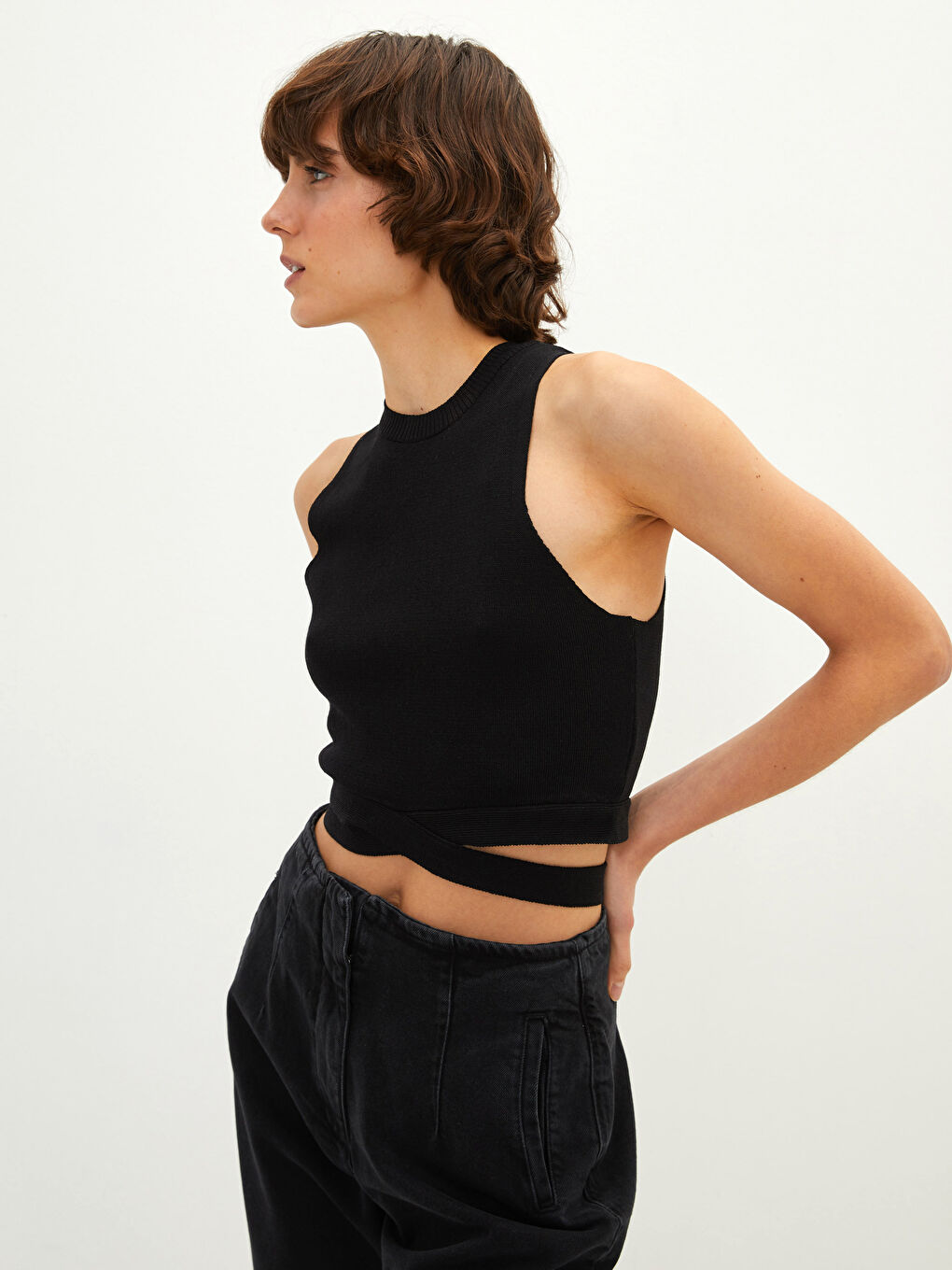 Women's Crew Neck Regular Sleeveless Tricot Sweater -W1GC00Z8-CVL