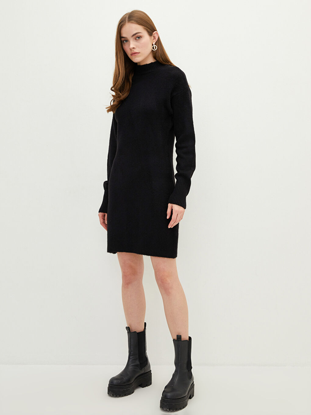 LCW Vision Trichterkragen Schlichtes Langarm Damen Strickkleid -W1GC01Z8-CVL