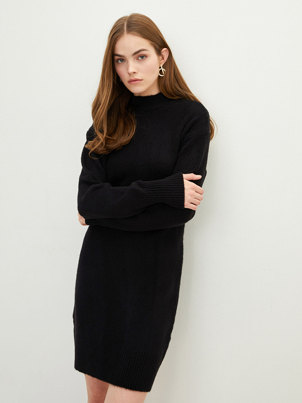 LCW Vision Trichterkragen Schlichtes Langarm Damen Strickkleid -W1GC01Z8-CVL