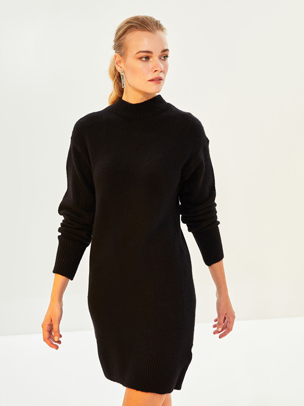 LCW Vision Trichterkragen Schlichtes Langarm Damen Strickkleid -W1GC01Z8-CVL