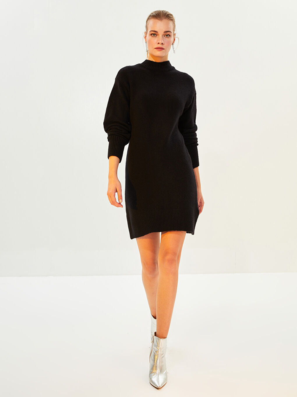LCW Vision Trichterkragen Schlichtes Langarm Damen Strickkleid -W1GC01Z8-CVL