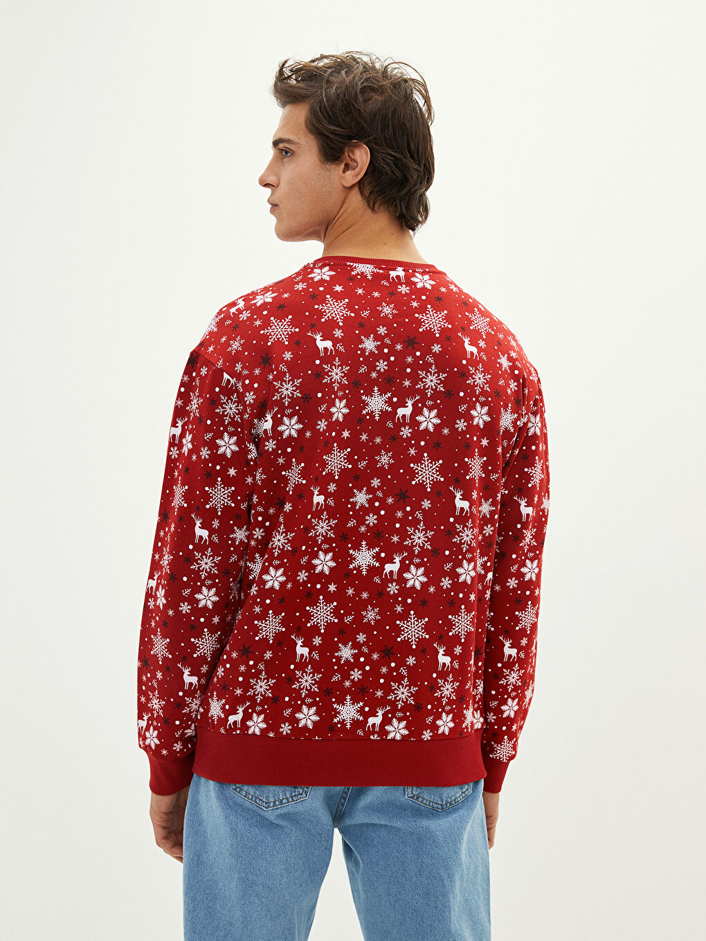 XSIDE Bisiklet Yaka Uzun Kollu Yılbaşı Temalı Erkek Kalın Sweatshirt -W1GC05Z8-HJM