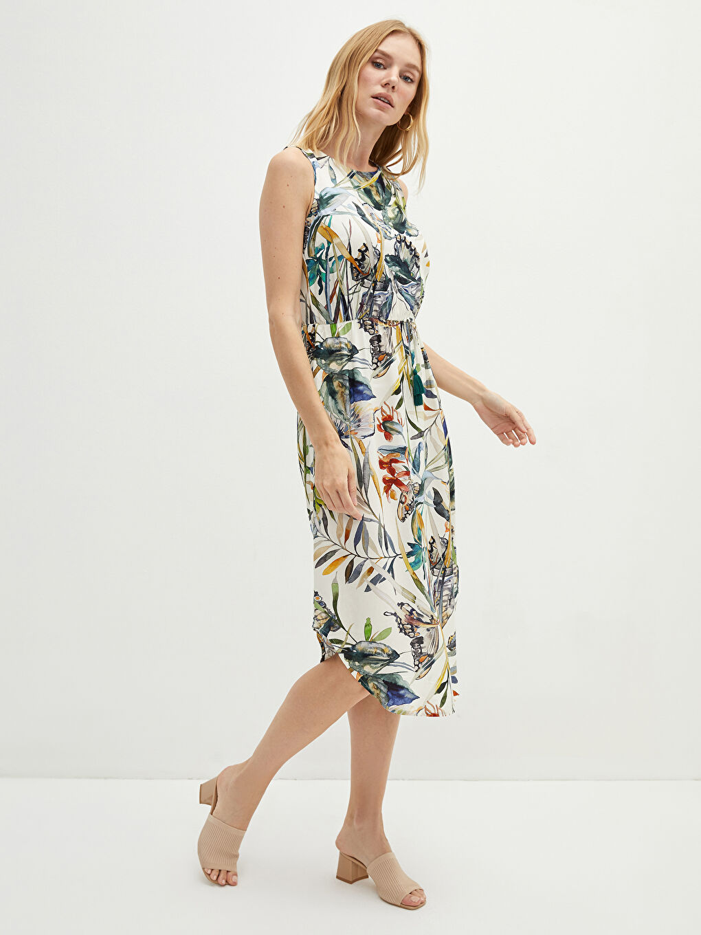 Crew Neck Patterned Sleeveless Viscose Women's Dress