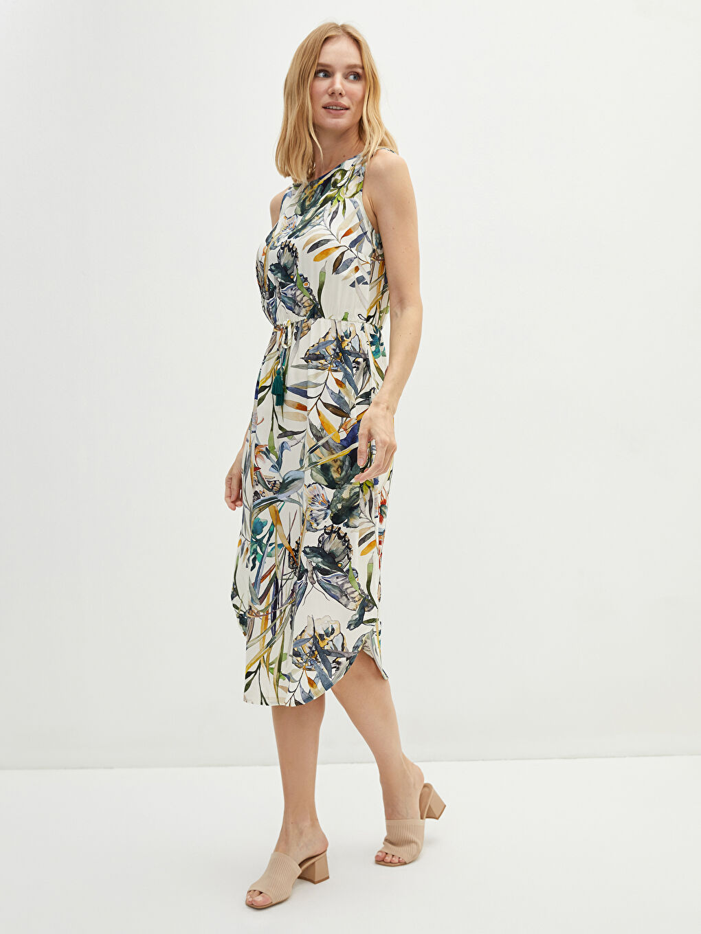 Crew Neck Patterned Sleeveless Viscose Women's Dress-1