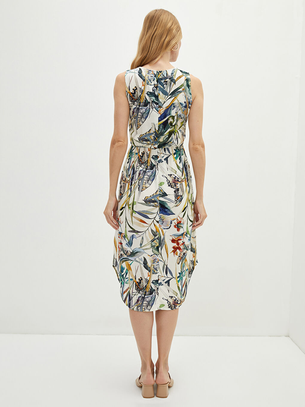 Crew Neck Patterned Sleeveless Viscose Women's Dress-4