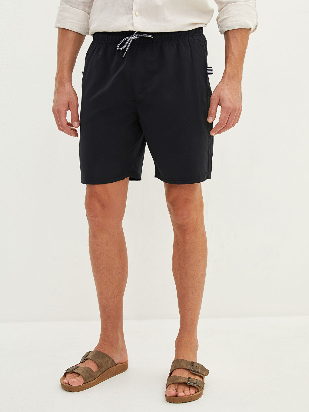 Siyah Diz Hizası Boy Basic Erkek Deniz Şortu-2