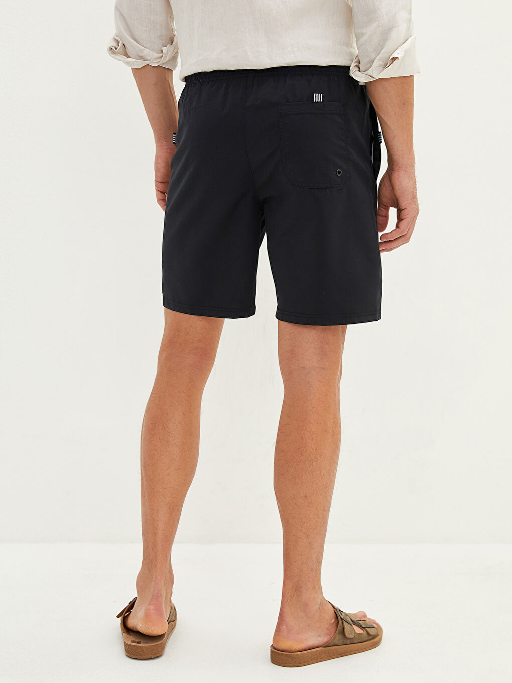 Siyah Diz Hizası Boy Basic Erkek Deniz Şortu-3